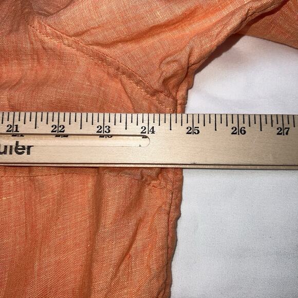 Sigrid Olsen Shirt Womens Plus Size 1X Coral Orange Linen Roll-Tab Sleeve Button - Picture 11 of 15